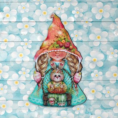 Gnome Girl Bunny 24-Inch Handcrafted Wooden Door Decor by J. Mills-Price - Easter & Spring Decor
