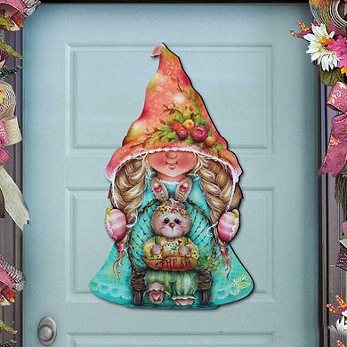 Gnome Girl Bunny 24-Inch Handcrafted Wooden Door Decor by J. Mills-Price - Easter & Spring Decor