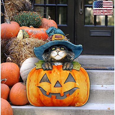 Black Cat Pumpkin Halloween 24-Inch Door Decor by G. DeBrekht - Playful Thanksgiving Decor