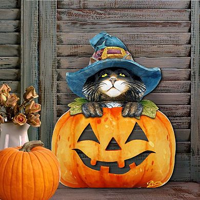 Black Cat Pumpkin Halloween 24-Inch Door Decor by G. DeBrekht - Playful Thanksgiving Decor