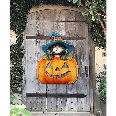 Black Cat Pumpkin Halloween 24-Inch Door Decor by G. DeBrekht - Playful Thanksgiving Decor