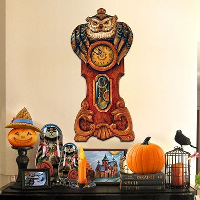 Owl Clock 24-Inch Handcrafted Wooden Door Decor and Wall Art by G. DeBrekht - Halloween Decor