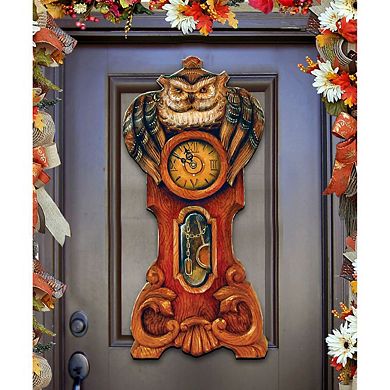 Owl Clock 24-Inch Handcrafted Wooden Door Decor and Wall Art by G. DeBrekht - Halloween Decor