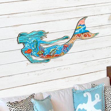 Rustic Mermaid 24-Inch Handcrafted Wooden Door Hanger and Wall Art by G. DeBrekht - Coastal Decor
