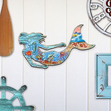 Rustic Mermaid 24-Inch Handcrafted Wooden Door Hanger and Wall Art by G. DeBrekht - Coastal Decor