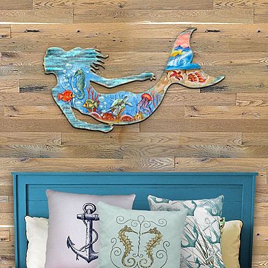 Rustic Mermaid 24-Inch Handcrafted Wooden Door Hanger and Wall Art by G. DeBrekht - Coastal Decor
