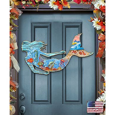 Rustic Mermaid 24-Inch Handcrafted Wooden Door Hanger and Wall Art by G. DeBrekht - Coastal Decor