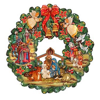 Nativity Holiday 24-Inch Handcrafted Wooden Door Wreath by G. DeBrekht Christmas Decor