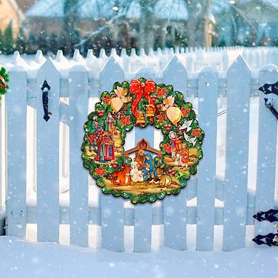 Nativity Holiday 24-Inch Handcrafted Wooden Door Wreath by G. DeBrekht Christmas Decor