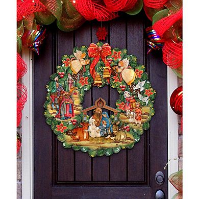 Nativity Holiday 24-Inch Handcrafted Wooden Door Wreath by G. DeBrekht Christmas Decor