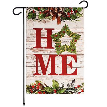 G128 Garden Flag Home Wreath on Rustic Wood 12"x18" Blockout