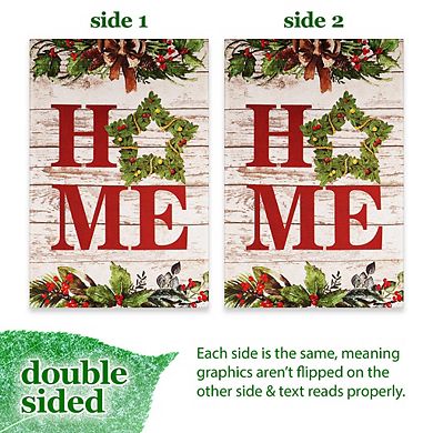 G128 Garden Flag Home Wreath on Rustic Wood 12"x18" Blockout