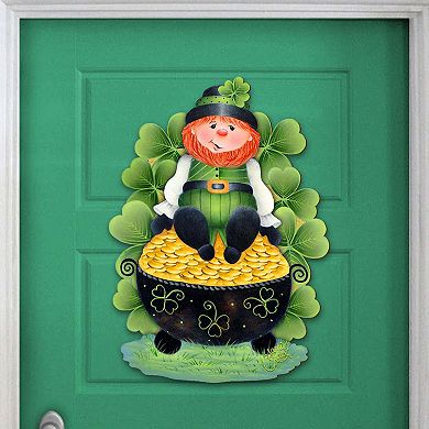 Leprechaun's Pot Full of Gold 24-Inch Handcrafted Wooden Door Decor by J. Mills-Price - Celtic Decor