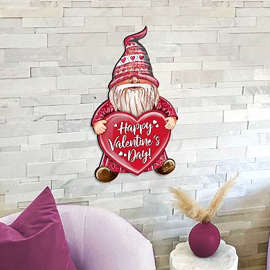 Happy Valentines Gnome Dwarf Wooden Door Hanger Wall Art by G. DeBrekht - Love Family Kids Decor