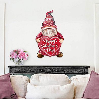 Happy Valentines Gnome Dwarf Wooden Door Hanger Wall Art by G. DeBrekht - Love Family Kids Decor