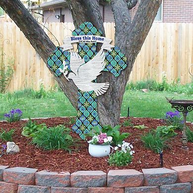Blessings Cross Easter 24-Inch Handcrafted Wooden Door Decor by G. Debrekht - Spring Decor
