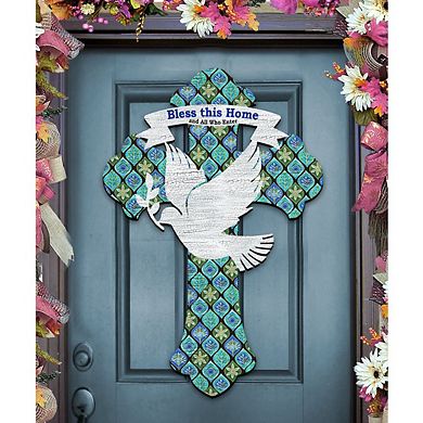 Blessings Cross Easter 24-Inch Handcrafted Wooden Door Decor by G. Debrekht - Spring Decor