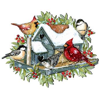 Winter Cardinals 20-Inch Handcrafted Wooden Door Décor by Susan Winget - Christmas Decor