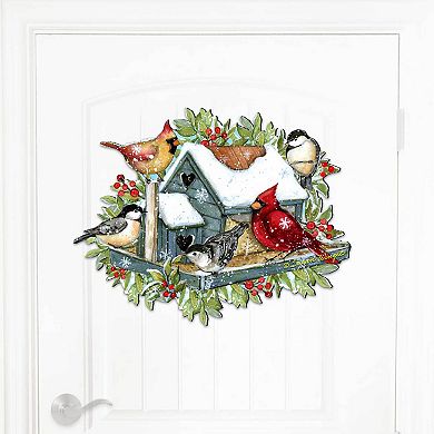 Winter Cardinals 20-Inch Handcrafted Wooden Door Décor by Susan Winget - Christmas Decor
