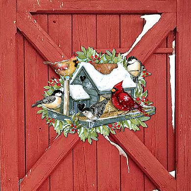 Winter Cardinals 20-Inch Handcrafted Wooden Door Décor by Susan Winget - Christmas Decor