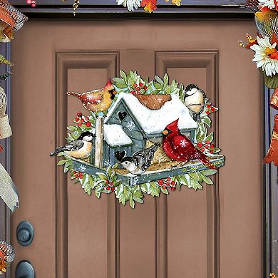 Winter Cardinals 20-Inch Handcrafted Wooden Door Décor by Susan Winget - Christmas Decor