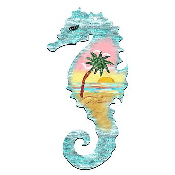 Seahorse Coastal 24-Inch Handcrafted Wooden Door Decor by G. DeBrekht - Coastal Holiday Decor
