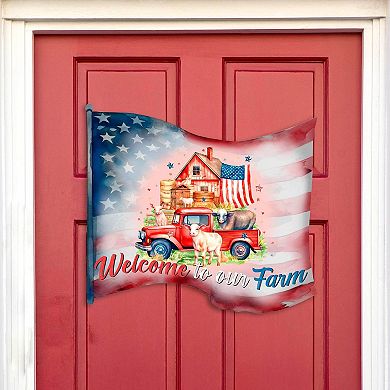 American Flag - Welcome To Our Farm 19-Inch Door Décor by G. Debrekht - Patriotic Décor