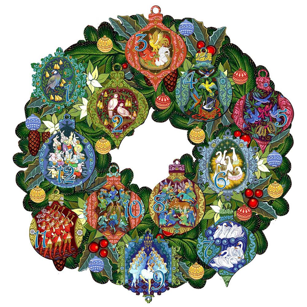 12 Days of Christmas 24-Inch Handcrafted Wooden Door Wreath by G ...