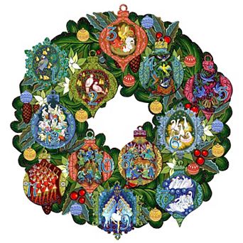 12 Days of Christmas 24-Inch Handcrafted Wooden Door Wreath by G. DeBrekht - Christmas Decor