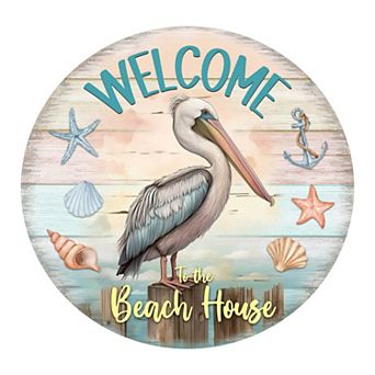 Pelican Welcome Sign 19-Inch Handcrafted Wooden Door Décor by G. DeBrekht - Coastal Décor