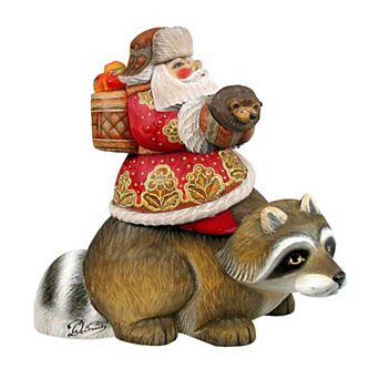Raccoon Santa Christmas 24" Wooden Door Decor by G. DeBrekht Handcrafted Festive Holiday Decor