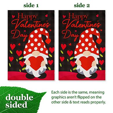 G128 Garden Flag Happy Vday Gnome Holding Red Heart 12"x18" Blockout