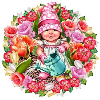 Spring Wreath Blossom Gnome Dwarf 24-Inch Handcrafted Wooden Door Decor by D. Gelsinger Decor