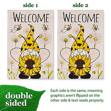 G128 Garden Flag Welcome Bee Gnome with Sunflower 12"x18" Blockout