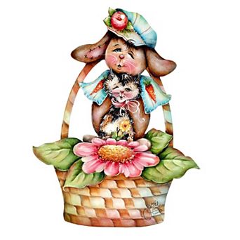 Flower Basket Friends Easter 24-Inch Handcrafted Wooden Door Decor by J. Mills-Price - Spring Decor