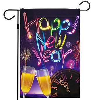 G128 Garden Flag Happy New Year Fireworks and Champagne 12"x18" 150D