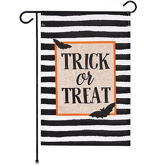 G128 Garden Flag Trick or Treat Bats and Black and White Stripes 12"x18" Burlap