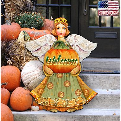 Welcome Fall Angel Halloween 24-Inch Door Decor by G. DeBrekht - Charming Thanksgiving Decor