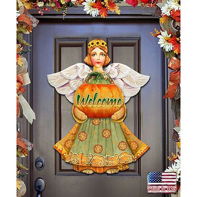 Welcome Fall Angel Halloween 24-Inch Door Decor by G. DeBrekht - Charming Thanksgiving Decor