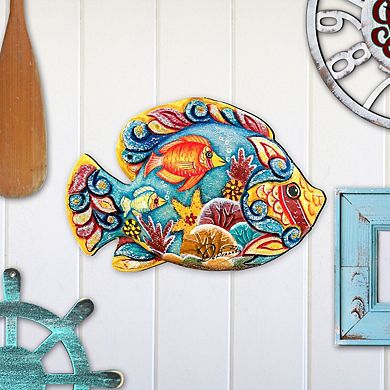 Tropical Fish Beach House 24-Inch Handcrafted Wooden Door Decor by G. DeBrekht - Coastal Decor