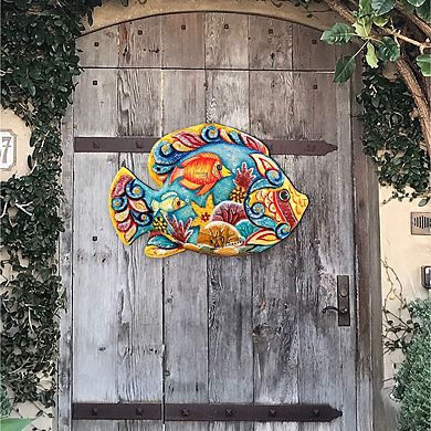 Tropical Fish Beach House 24-Inch Handcrafted Wooden Door Decor by G. DeBrekht - Coastal Decor