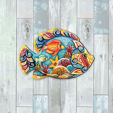 Tropical Fish Beach House 24-Inch Handcrafted Wooden Door Decor by G. DeBrekht - Coastal Decor