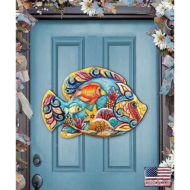 Tropical Fish Beach House 24-Inch Handcrafted Wooden Door Decor by G. DeBrekht - Coastal Decor