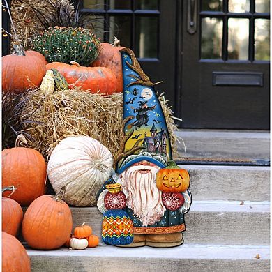 Halloween Gnome Dwarf 24-Inch Handcrafted Wooden Door Decor by G. DeBrekht