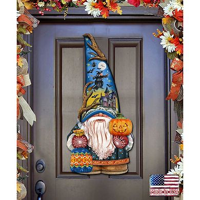 Halloween Gnome Dwarf 24-Inch Handcrafted Wooden Door Decor by G. DeBrekht