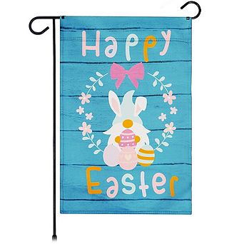 G128 Garden Flag Happy Easter Rabbit Gnome with Eggs 12"x18" Blockout