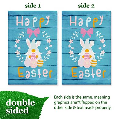 G128 Garden Flag Happy Easter Rabbit Gnome with Eggs 12"x18" Blockout