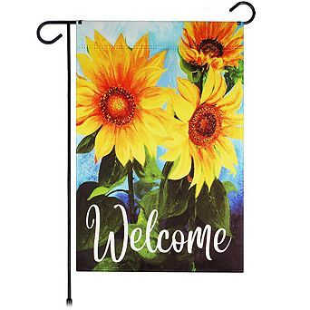 G128 Garden Flag Welcome Sunflowers Blue Sky 12"x18" Blockout
