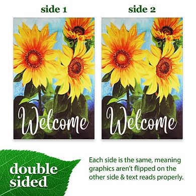 G128 Garden Flag Welcome Sunflowers Blue Sky 12"x18" Blockout