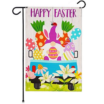 G128 Garden Flag Happy Easter Gnome in Truck 12"x18" Blockout